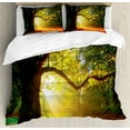 thumbnail image 1 of Leaves Duvet Cover Set, Majestic Mighty Oak Tree with Largely Broader Leaves Forest Sun Rays Nature, Decorative 3 Piece Bedding Set with 2 Pillow Shams, King Size, Orange Green Brown, by Ambesonne, 1 of 3
