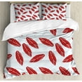 thumbnail image 1 of Leaves Duvet Cover Set, Rhythmic Modern Abstract Leaf on Cool Pastel Muted Backdrop Illustration, Decorative 3 Piece Bedding Set with 2 Pillow Shams, King Size, Pale Blue Ruby, by Ambesonne, 1 of 3