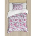 thumbnail image 1 of Leaves Duvet Cover Set, Rhythmic Pastel Tone Rose Flowers Sketch Leaves Foliage Motifs Illustration, Decorative 2 Piece Bedding Set with 1 Pillow Shams, Twin Size, Pale Blue Pale Pink, by Ambesonne, 1 of 3