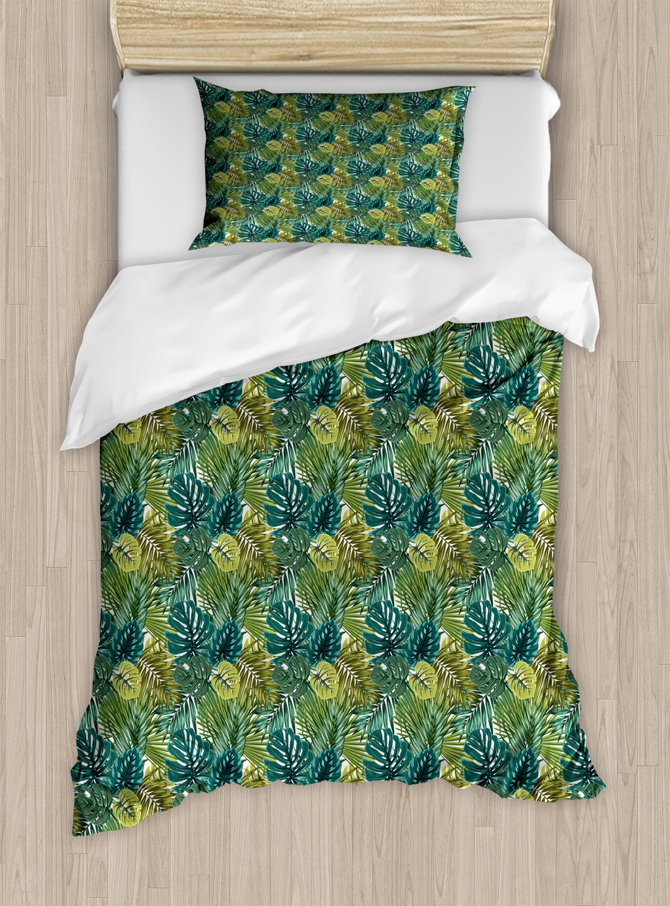 Hibiscus Floral Tropical Hawaiian Flower Palm Leaves Pattern Print Duvet Cover Bedding Set