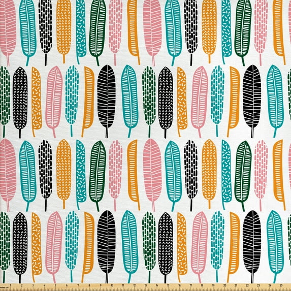 Ambesonne Leaves Fabric by the Yard Upholstery, Minimal Ornamental Leaf Art, 10 Yards, Multicolor