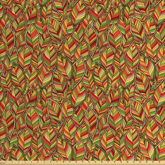 Ambesonne Leaves Fabric by the Yard Upholstery, Autumn Faded Leafage, 5 Yards, Multicolor