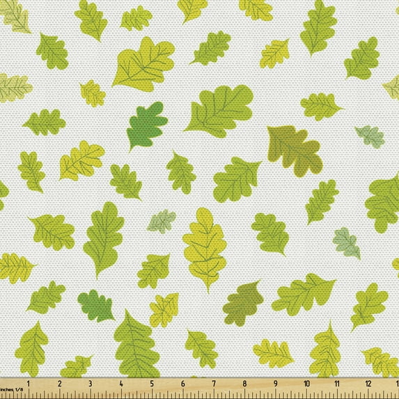 Leaves Fabric by the Yard, Autumn Themed Monotone Oak Leaves Botanical Nature Style, Decorative Upholstery Fabric for Sofas and Home Accents, Fern Green Apple Green by Ambesonne