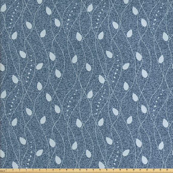 Ambesonne Leaves Fabric by the Yard Upholstery, Branches over Denim, 10 Yards, Pale Blue Slate