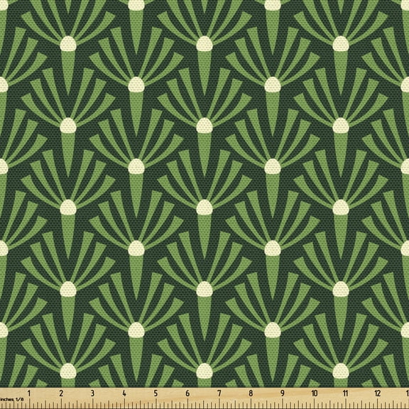 Ambesonne Leaves Fabric by the Yard Upholstery, Foliage Pattern with Dots, 1 Yard, Green and Cream