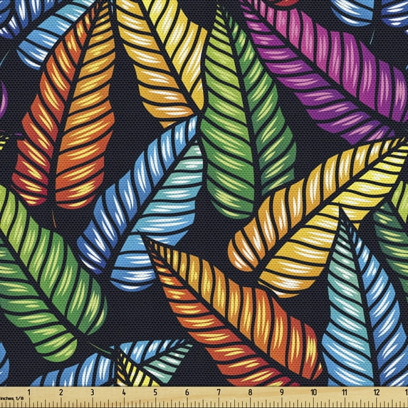 Ambesonne Leaves Fabric by the Yard Upholstery, Hawaiian Colorful Plants, 10 Yards, Charcoal Grey Multicolor