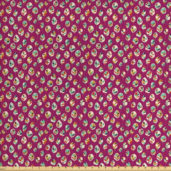 Leaves Fabric by the Yard, Leafage with Various Colorful Pattern 4 Seasons Nature Illustration, Upholstery Fabric for Dining Chairs Home Decor Accents, Multicolor by Ambesonne