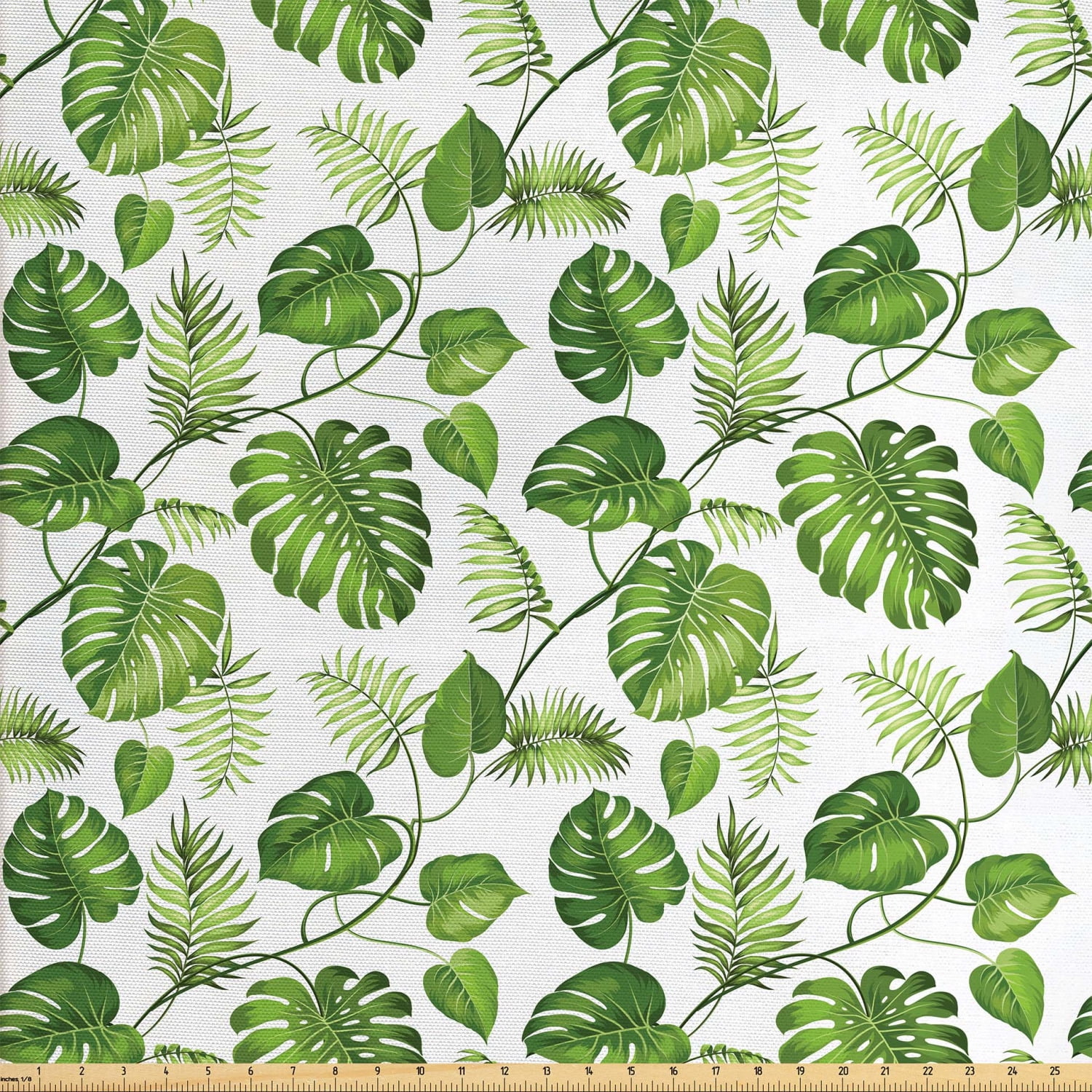 Ambesonne Leaf Fabric by The Yard, Watercolor Style Pattern Dollar Eucalypt Ambesonne Beige Fabric With Geometric Leaf Design. Two Remnants