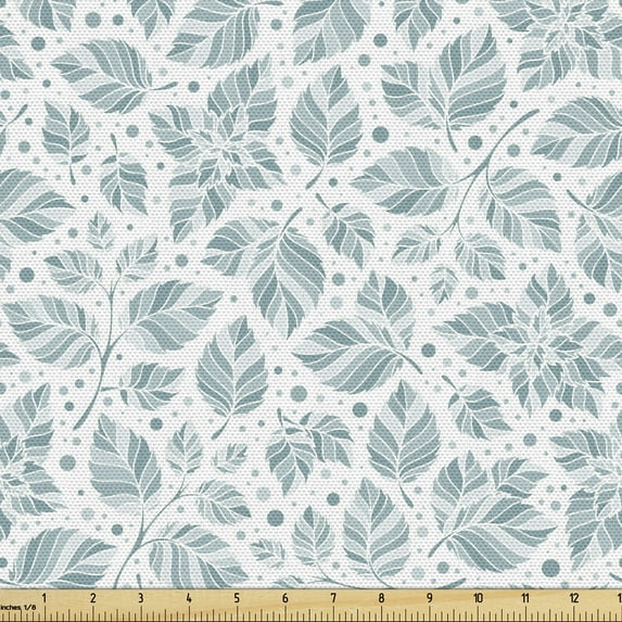 Ambesonne Leaves Fabric by the Yard Upholstery, Peppermint Foliage Dot, 1 Yard, Slate Blue and Bluegrey