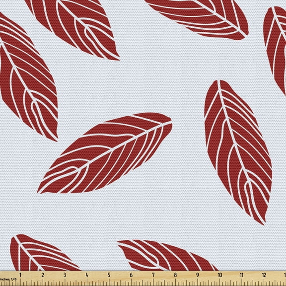 Ambesonne Leaves Fabric by the Yard Upholstery, Modern Abstract Leaf Motif, 1 Yard, Pale Blue Ruby