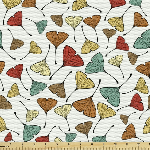 Ambesonne Leaves Fabric by the Yard Upholstery, Sketch Art Ginkgo Biloba, 1 Yard, Multicolor