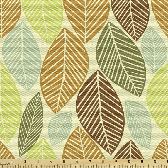 Ambesonne Leaves Fabric by the Yard Upholstery, Soft Colored Autumn Foliage, 1 Yard, Multicolor