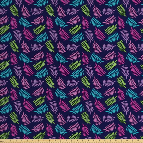 Leaves Fabric by the Yard, Tropical Jungle Foliage Theme Vibrant Colored Silhouette Leaves Rainforest Flora, Decorative Upholstery Fabric for Chairs & Home Accents, Multicolor by Ambesonne