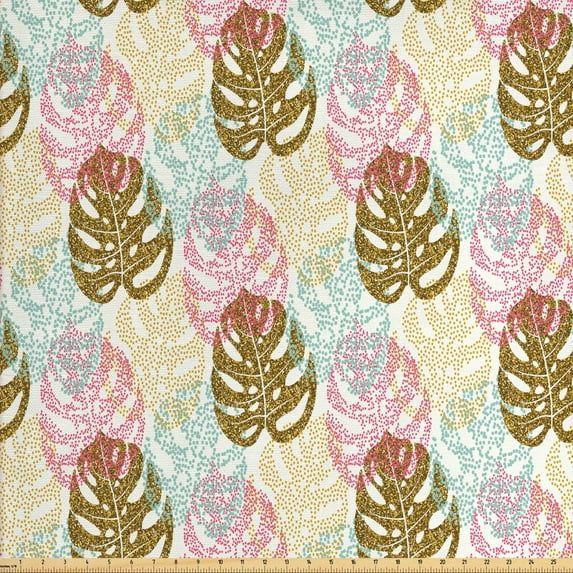 Ambesonne Leaves Fabric by the Yard Upholstery, Colorful Dotted Monsteras, 5 Yards, Multicolor
