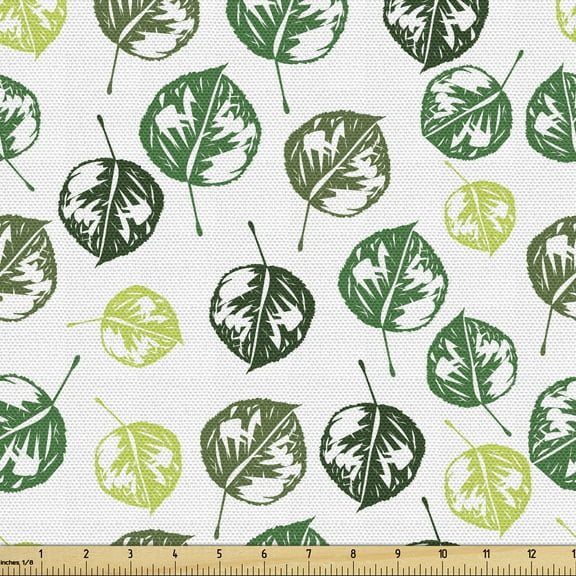Leaves Fabric by the Yard Upholstery, Rhythmic Print of Nature Evergreen Leaf Botany, Decorative Fabric for DIY and Home Accents, White Multicolor by Ambesonne