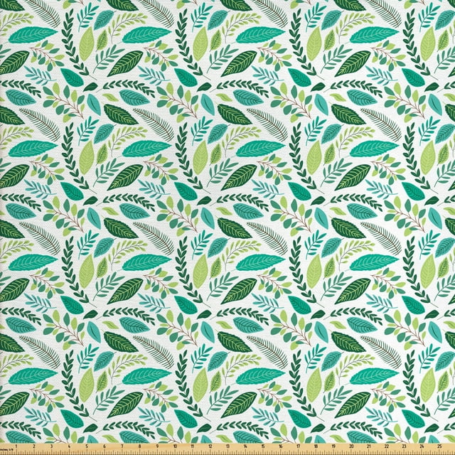Ambesonne Leaves Fabric by the Yard Upholstery, Various Type Green Foliage, 10 Yards, Multicolor