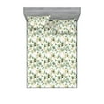 thumbnail image 1 of Leaves Fitted Sheet & Pillow Sham Set, Tropical Eucalyptus Branches Botanical Illustration Repetitive Pattern, Decorative Printed 3 Piece Bedding Decor, King, Camel Reseda Green White, by Ambesonne, 1 of 1