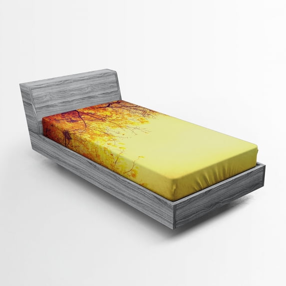 Ambesonne Fall Fitted Sheet, Retro Autumn View, Twin XL Size, Orange Yellow