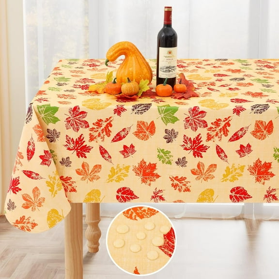 Leaves Flannel Backed Vinyl Tablecloth, Waterproof Rectangle Table Cloth, Wipeable Halloween Table Cover for Fall Picnic and Thanksgiving Party, 60" x 84'''', Rust