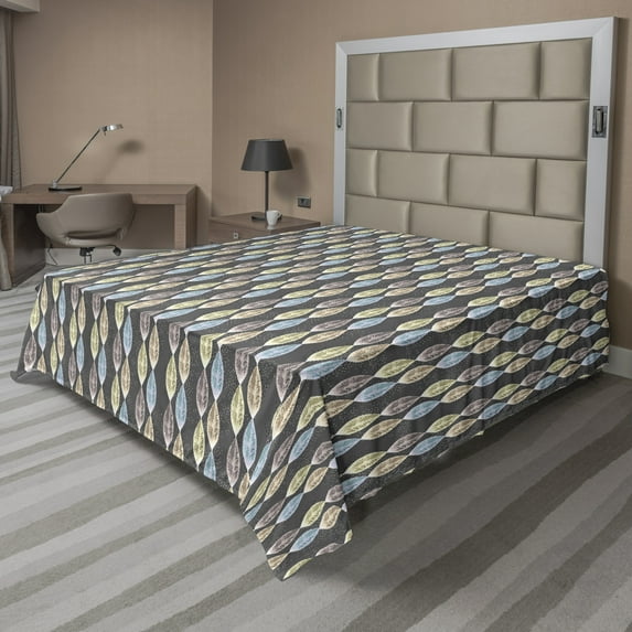 Ambesonne Leaves Flat Sheet, Creative Abstract Leaf Motif, California King, Grey and Multicolor