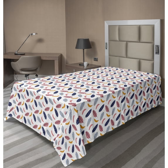 Ambesonne Leaves Flat Sheet, Tropical Bananas and Plants, TwinXL Size, Coral Orange