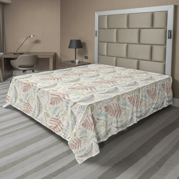 Leaves Flat Sheet, Illustration of Woodland Foliage Simplistic Nature Elements Pastel Colored Pattern, Soft Comfortable Top Sheet Decorative Bedding 1 Piece, 6 Sizes, Multicolor, by Ambesonne