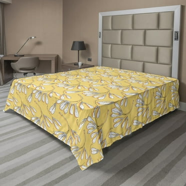 Leaves Flat Sheet, Pattern with Abstract White Maple Seeds Deciduous Foliage Autumn Botany, Soft Comfortable Top Sheet Decorative Bedding 1 Piece, 6 Sizes, Pale Orange and White, by Ambesonne