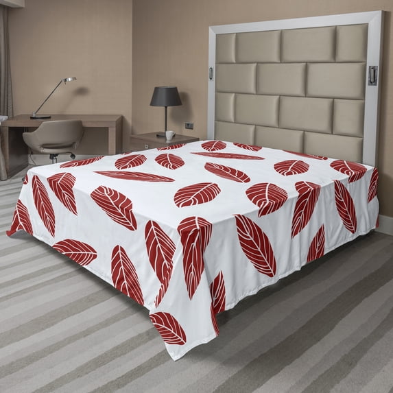 Ambesonne Leaves Flat Sheet, Modern Abstract Leaf Motif, Full Size, Pale Blue Ruby