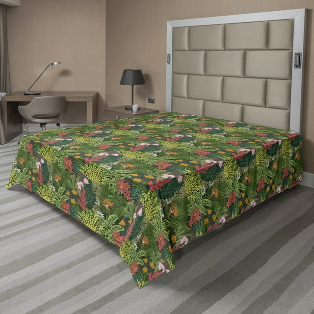 Leaves Flat Sheet, Vintage Pattern Classic Botanical Blossom Illustration with Assortment of Leaves, Soft Comfortable Top Sheet Decorative Bedding 1 Piece, 6 Sizes, Multicolor, by Ambesonne