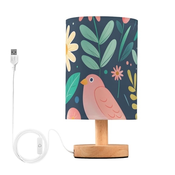 Leaves Florals Grass Birds Table Lamp with USB Port LED Warm Light Lamp Night Light Home Decor
