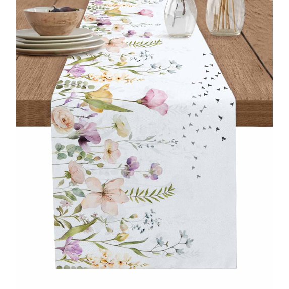 Leaves Flower s Flying Birds Grain Table Runner ration Home r Dinner ...