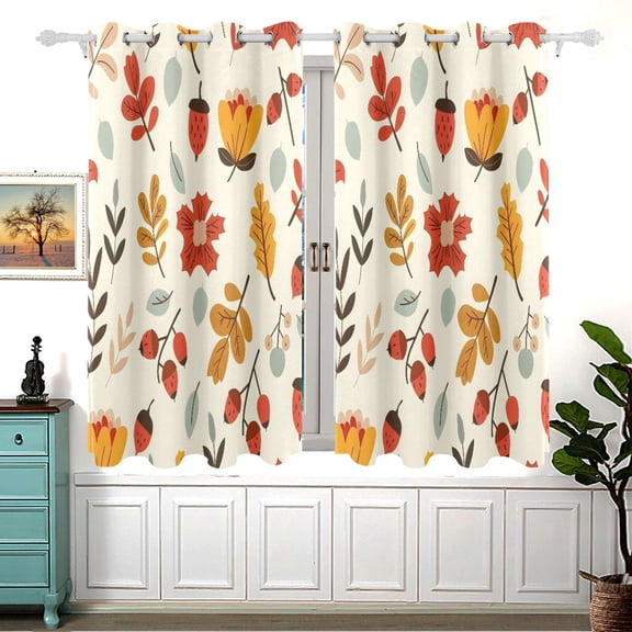 Leaves Flowers and Pines Black Out Curtains Aesthetic for Bedroom Living Room Sliding Glass Doors Kitchen Windows 2 panels set