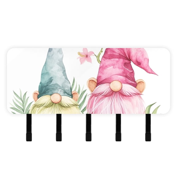 Leaves Flowers with Gnomes Mail Holder Organizer Wall Mount with Shelf Key Holder Key Rack with 5 Key Hooks for Wall Decorative