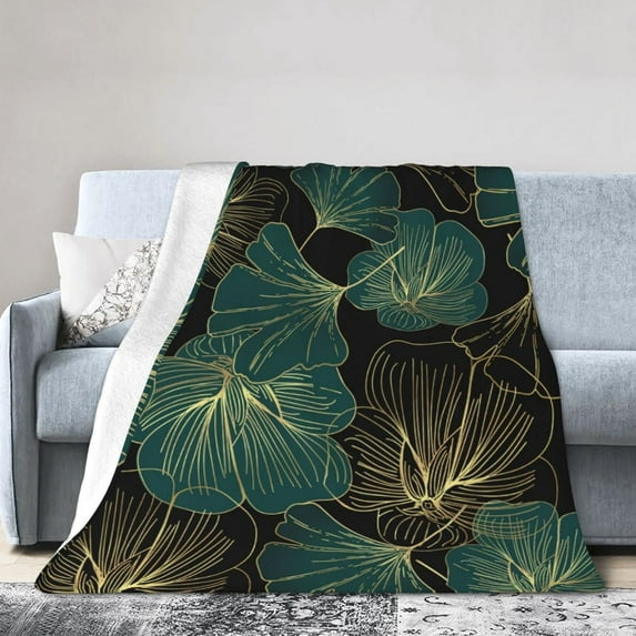 Leaves Gold Texture Fleece Blanket Comfort Warmth Soft Cozy Easy Care Bed Throw Blanket for Living Room/Bedroom All Season,Gift,40"x30"