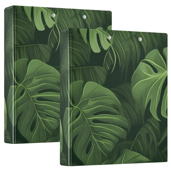 Leaves Green 3 Ring Binders 1.5 inch Hardcover File Folders with Interior Pockets A4 Size Organizer for School Office Hospital Set of 2