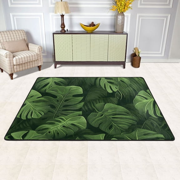 Leaves Green Area Rug Washable 72 x 48 Floor Carpet Mat Non Slip for Bedroom Living Room Kids Room Home Decor
