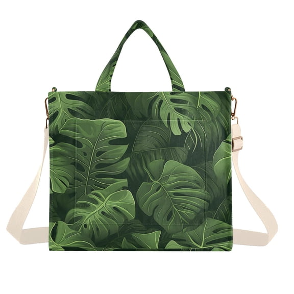 Leaves Green Corduroy Tote Bag Handbag Large Messenger Bag Shoulder Crossbody Zipper Bag Purse