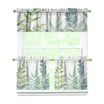 Leaves Of Green Plants 3-Piece Kitchen Curtains Set Kitchen Curtains Sets with Valance for Windows Rod Pocket Machine Washable Kitchen Decor(54"x18" 2x27.5"x24")