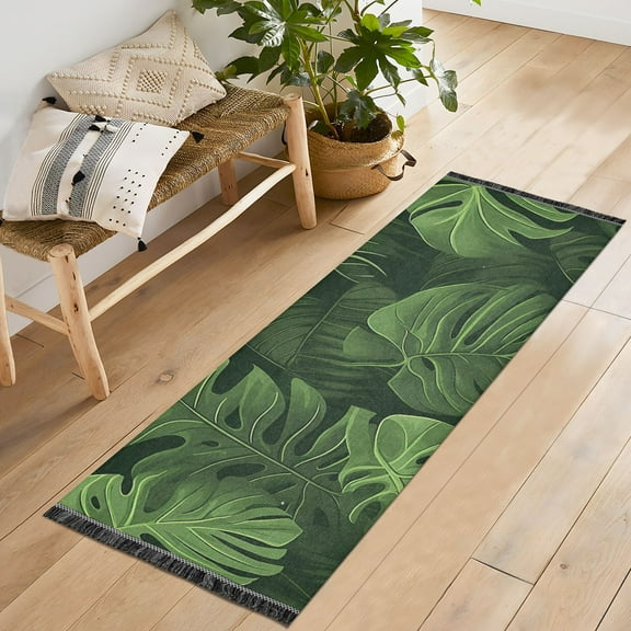 Leaves Green Runner Rug Machine Washable Area Rugs Carpet Non Slip Entryway Mat for Bedroom Entryway Front Door