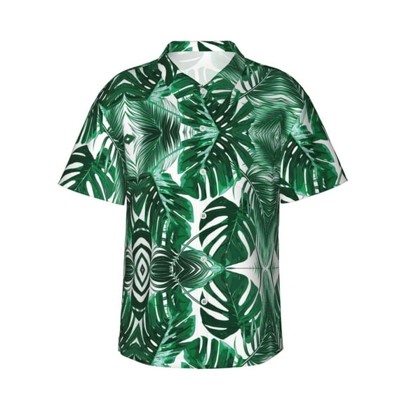 Leaves Green With White Hawaiian Shirts For Men, Summer Short-Sleeve Relaxed-Fit Button-Down Shirts Xx-Large