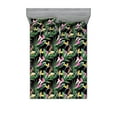 thumbnail image 1 of Leaves Greenery Fitted Sheet & Pillow Sham Set, Dreamy Jungle Boho with Tropical Flower and Leaf Pattern Art, Decorative Printed 3 Piece Bedding Decor, Full, Jade Green Charcoal Grey, by Ambesonne, 1 of 1