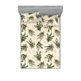 thumbnail image 1 of Leaves Greenery Fitted Sheet & Pillow Sham Set, Realistic Look Leaf Pattern With Minimalist Branch Jungle Boho, Decorative Printed 3 Piece Bedding Decor, Full, Eggshell Hunter Green, by Ambesonne, 1 of 2