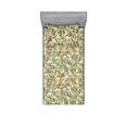 thumbnail image 1 of Leaves Greenery Fitted Sheet & Pillow Sham Set, Tropical Inspirations Delicate Leaf Pattern Autumn Vibes Print, Decorative Printed 2 Piece Bedding Decor, Twinxl, Forest Green Cinnamon, by Ambesonne, 1 of 2