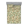 thumbnail image 1 of Leaves Greenery Fitted Sheet & Pillow Sham Set, Tropical Inspirations Delicate Leaf Pattern Autumn Vibes Print, Decorative Printed 3 Piece Bedding Decor, Calking, Forest Green Cinnamon, by Ambesonne, 1 of 2