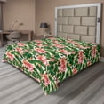 thumbnail image 1 of Leaves Greenery Flat Sheet, Garden Scene Flowers Boho with Leaf Pattern Cottagecore Print, Soft Comfortable Top Sheet Decorative Bedding 1 Piece, Full Size, Lime Green Dark Coral, by Ambesonne, 1 of 1