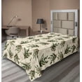 thumbnail image 1 of Leaves Greenery Flat Sheet, Realistic Look Leaf Pattern With Minimalist Branch Jungle Boho, Soft Comfortable Top Sheet Decorative Bedding 1 Piece, Twin Size, Eggshell Hunter Green, by Ambesonne, 1 of 1