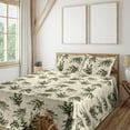 thumbnail image 1 of Ambesonne Leaves Greenery Fitted & Flat Sheet with Sham 3 Pcs Set, Minimalistic Jungle, Twin, Eggshell Hunter Green, 1 of 5