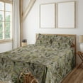 thumbnail image 1 of Ambesonne Leaves Greenery Fitted & Flat Sheet with Shams 4 Pcs Set, Tropical Leaf Boho, Queen, Olive Green Taupe, 1 of 5