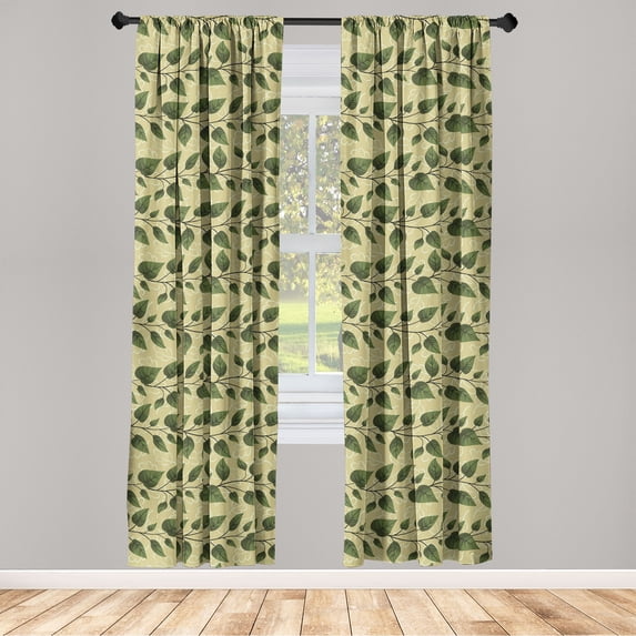 Leaves Greenery Window Curtains, Horizontal Pattern of Autumnal Vibes Leafy Branches Print, Lightweight Decor 2-Panel Set with Rod Pocket, Pair of - 28"x95", Avocado Green and Fern Green, by Ambesonne