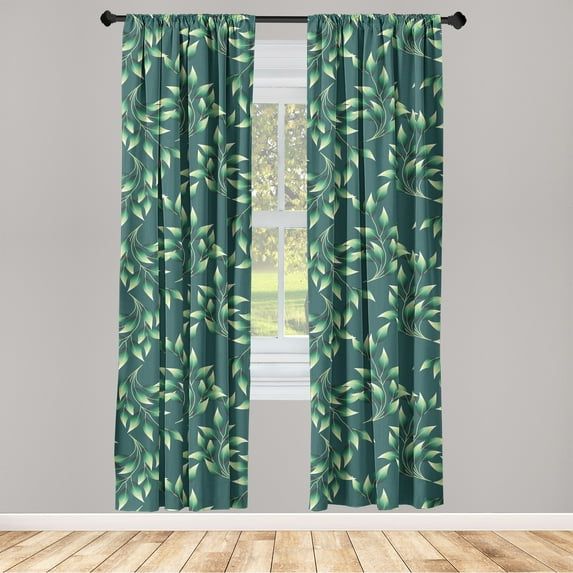 Leaves Greenery Window Curtains, Simple Design Tropical Jungle Boho Vibes Leaf Pattern Print, Lightweight Decor 2-Panel Set with Rod Pocket, Pair of - 28"x84", Fern Green Pastel Green, by Ambesonne